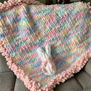 Cotton Candy Dreams Handcrafted Baby Blanket with Bunny—READY TO SHIP